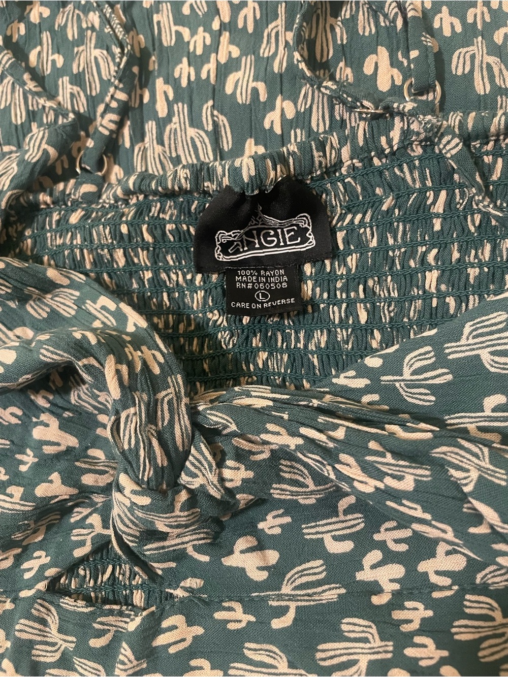 Angie Green Maxi Dress with White Cactus Print and Twist Front - Picture 7 of 8